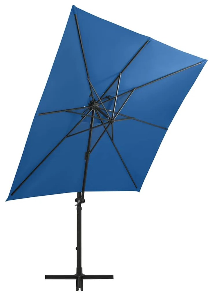 Guarda-sol jardim cantilever poste/luzes LED 250 cm azul-ciano