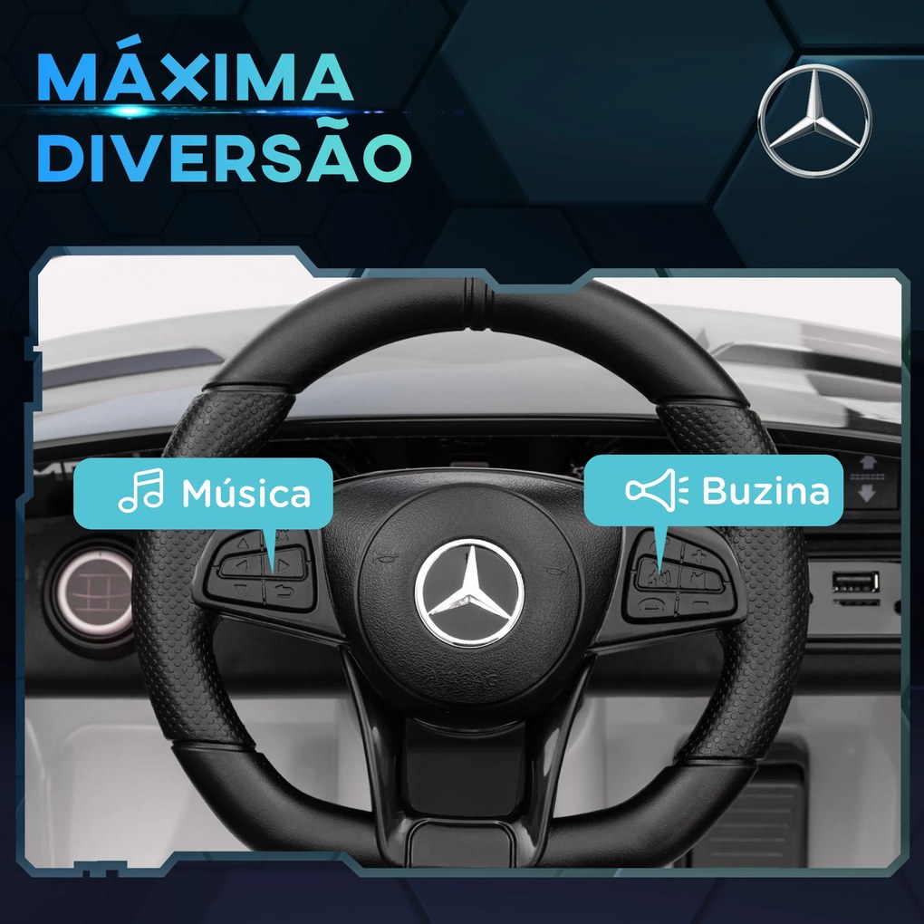 Carro Elétrico para Crianças Carro Mercedes-Benz AMG GTR com Bateria 12V Faróis Buzina e Música 108x67x46 cm Branco