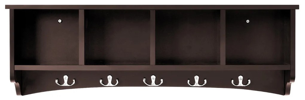 Cabide de entrada de parede com 4 compartimentos e 5 ganchos duplos 72 x 15,5 x 23 cm castanho