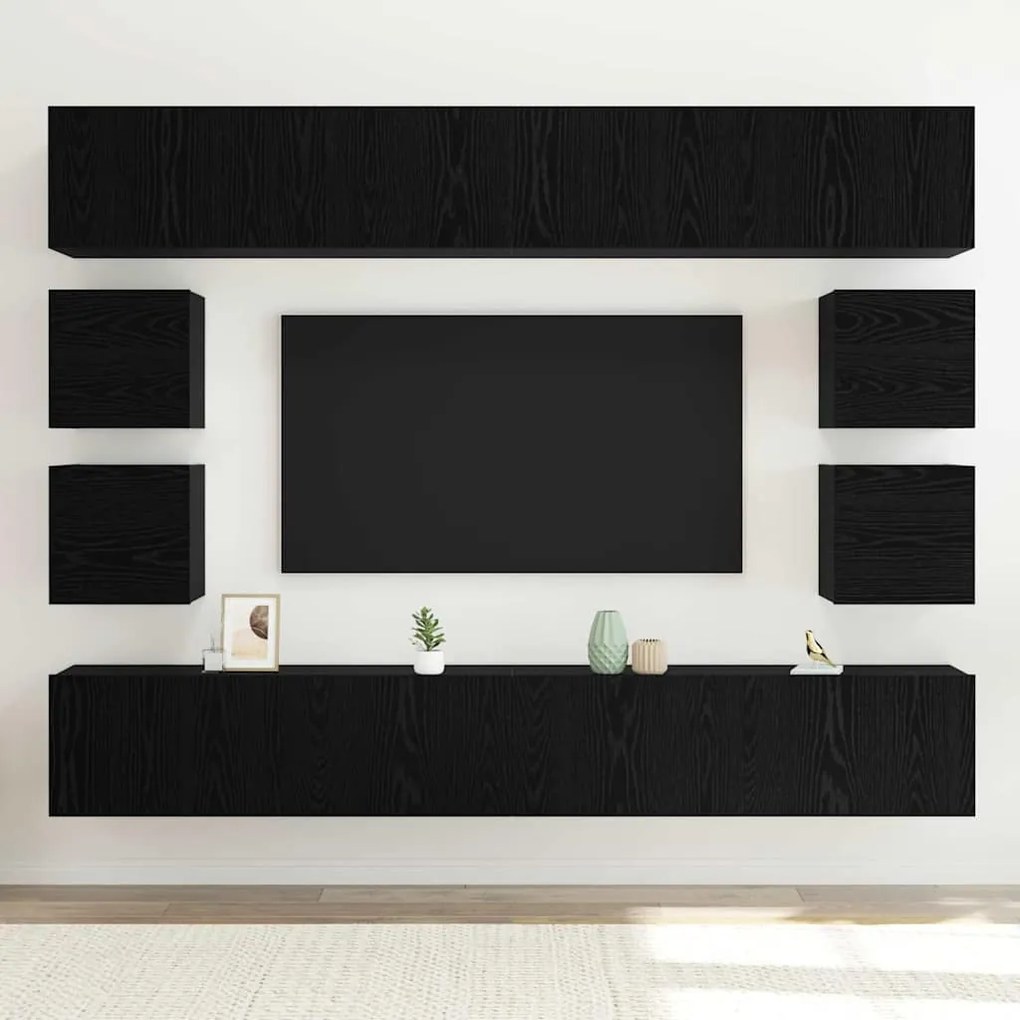 Conjunto de Rack de TV de 8 Peças – Na Parede em Madeira de Carvalho P