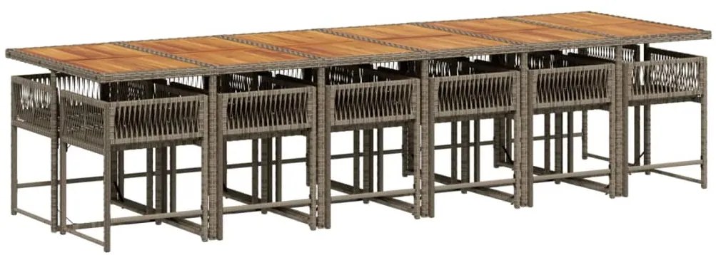 13 pcs conjunto jantar p/ jardim c/ almofadões vime PE cinzento