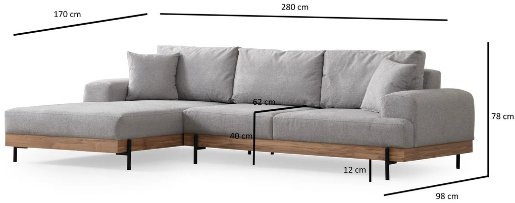 Sofá de Canto Eti – Cinzento – 170 x 280 cm