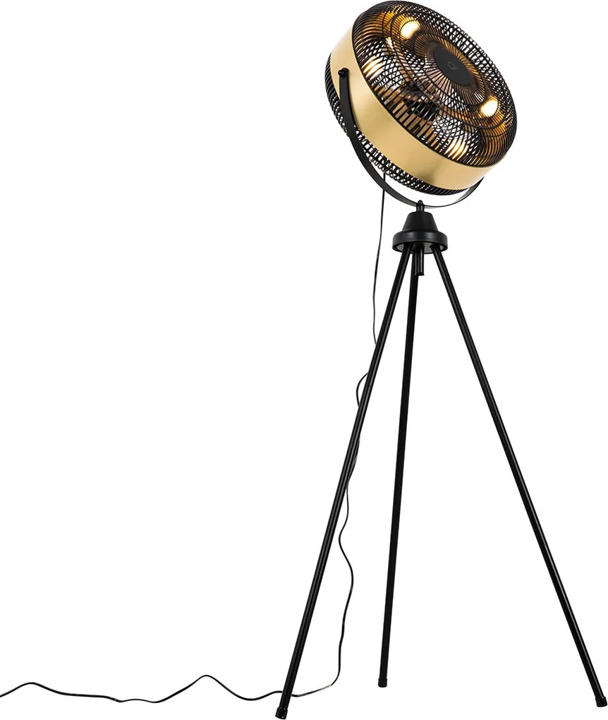 Ventilador de chão preto com dourado 4 luzes regulável - Kim