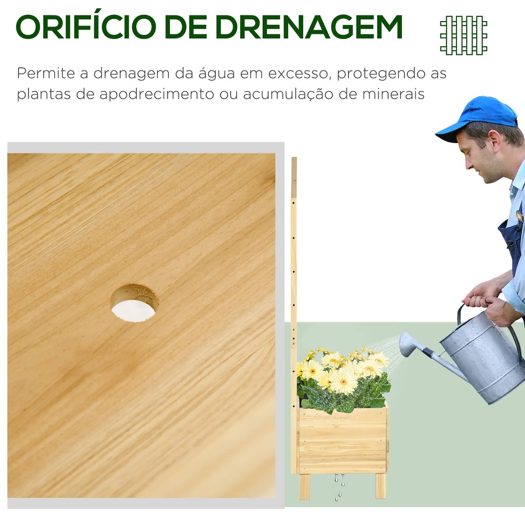 Floreira de Madeira com Treliça Floreira com Treliça Tecido não Tecido e 2 Orifícios de Drenagem para Cultivos de Verduras Plantas Flores 60x43x147 cm