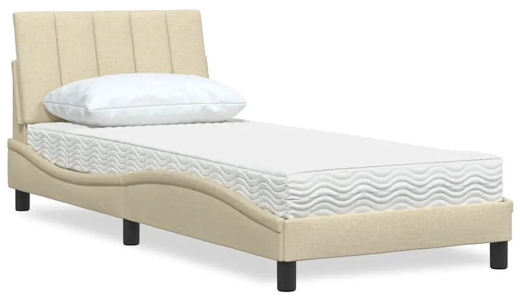 vidaXL Cama com colchão Hanko 90x200 cm tecido cor creme