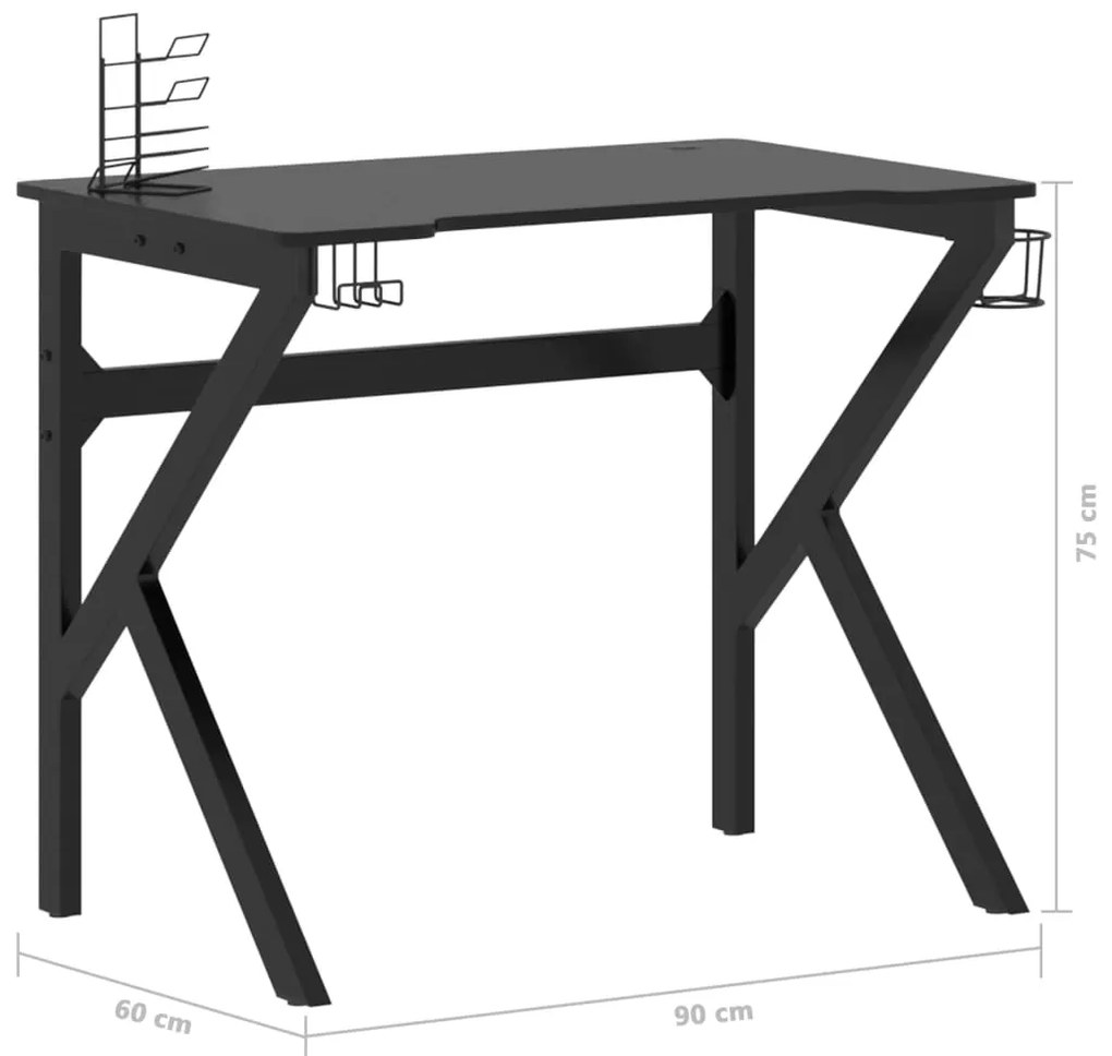 Secretária de gaming c/ pernas em forma de K 90x60x75 cm preto