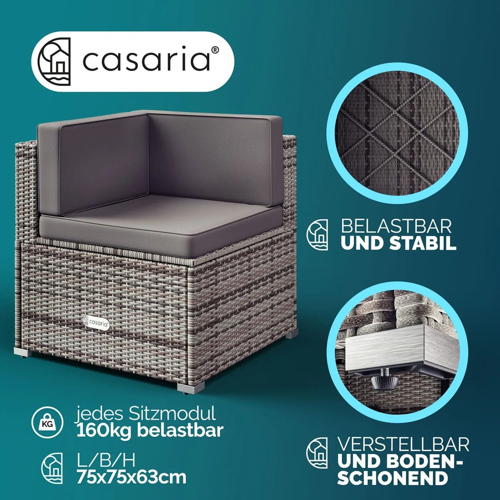 Conjunto de sofás de jardim em polyrattan com almofadas grossas para o encosto cinzento/antracite