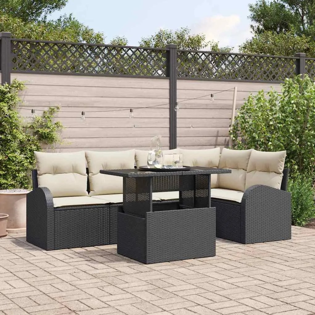vidaXL Sofá de Jardim 6 Peças com Almofadas Pretas em Rattan Sintético