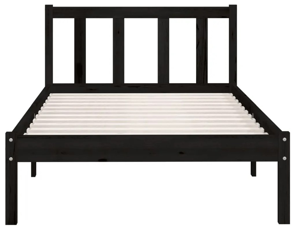 Estrutura de cama 100x200 cm madeira pinho maciço preto