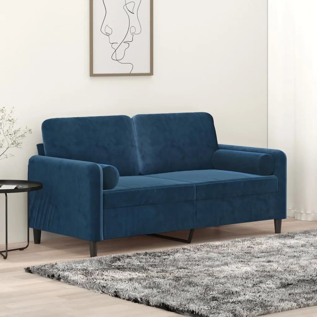 vidaXL Sofá 2 lugares c/ almofadas/almofadões 140 cm veludo azul