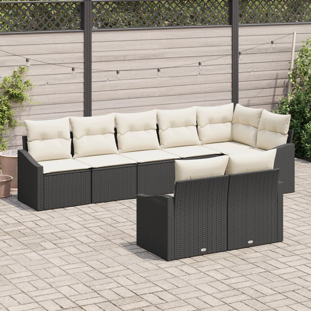 vidaXL Conjunto de Sofá de Jardim de 8 Peças com Almofadas Preto em Rattan Sintético
