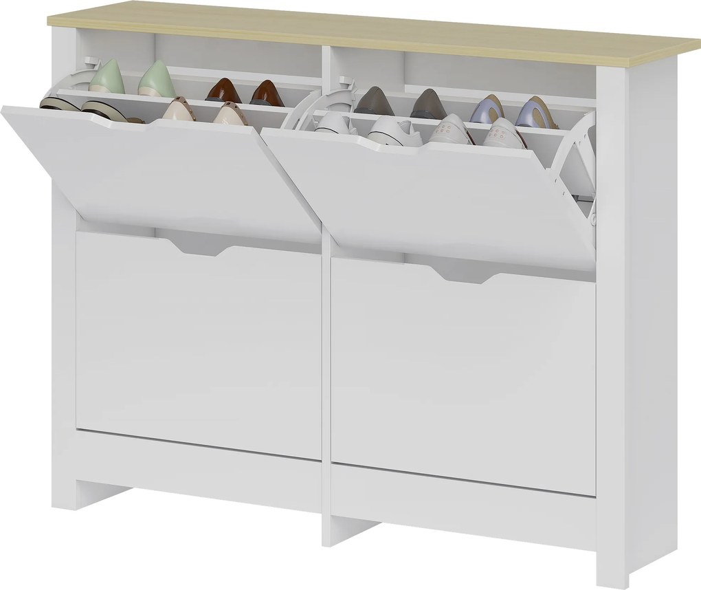 Sapateira com capacidade para 16 pares 105 x 26 x 80 cm, armário estreito com 4 gavetas rebatíveis e prateleiras ajustáveis, estilo moderno, para corr