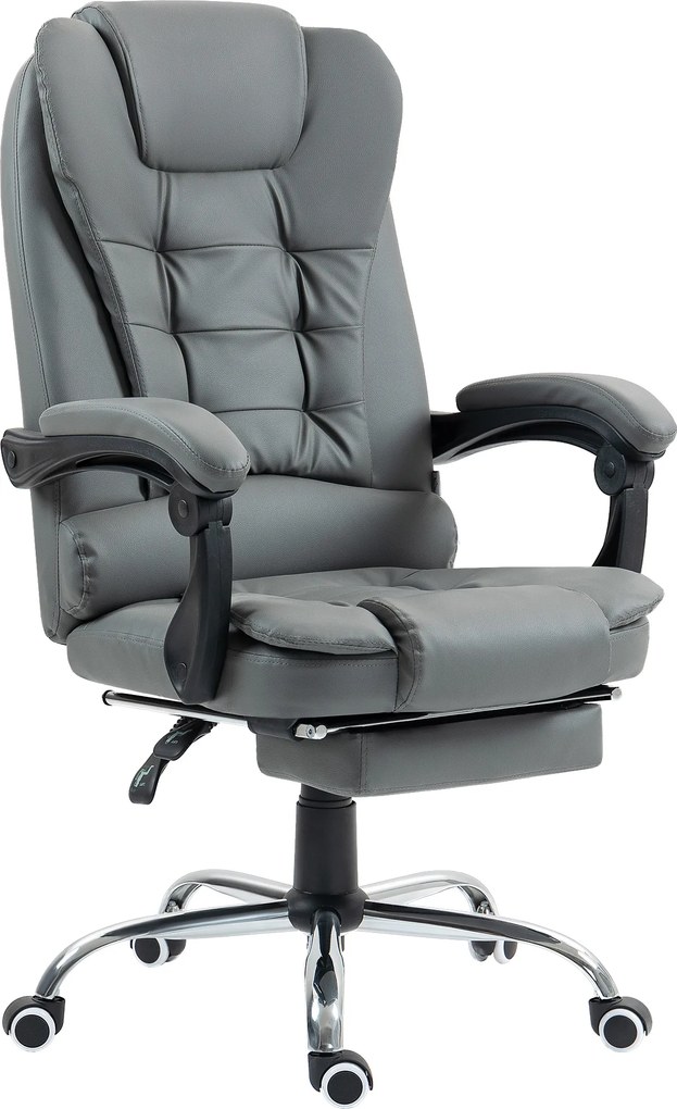 Cadeira de escritório, cadeira de executivo, grande conforto, encosto reclinável, rodas de PU, 64,5 x 69 x 117 cm, cinzenta