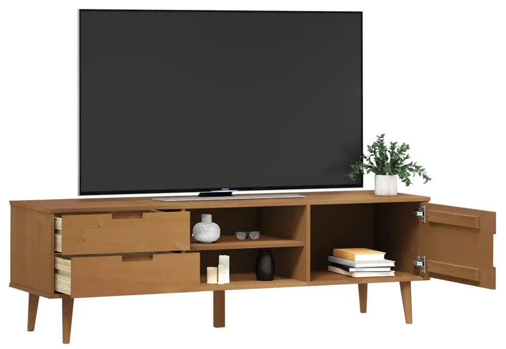 Móvel de TV MOLDE 158x40x49 cm pinho maciço castanho