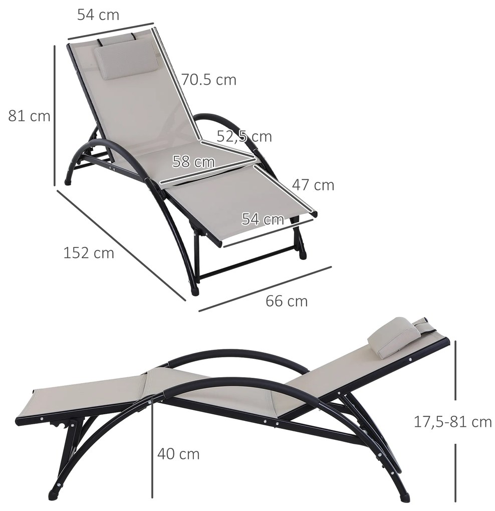 Outsunny Espreguiçadeira de Jardim Reclinável com Encosto Ajustável de 5 Níveis Apoio para os Pés Regulável e Apoio para a Cabeça Removível para Terraço Balcão Exterior 66x152x81cm Bege