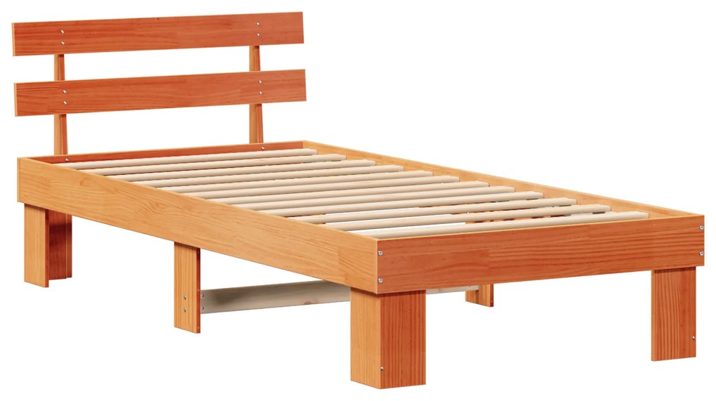 Estrado de Cama com Cabeceira Castanho Encerado 90x190 cm Madeira Maci