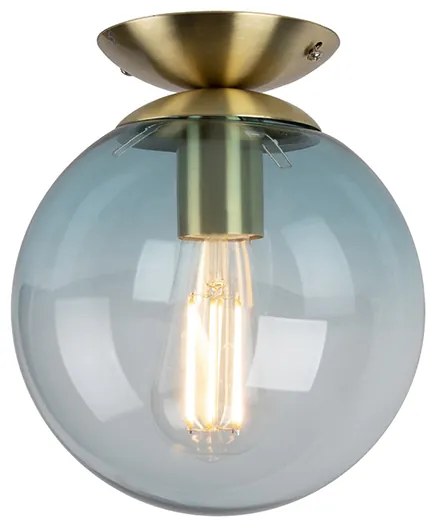Candeeiro de teto Art Déco em latão com vidro azul - Pallon Art Deco