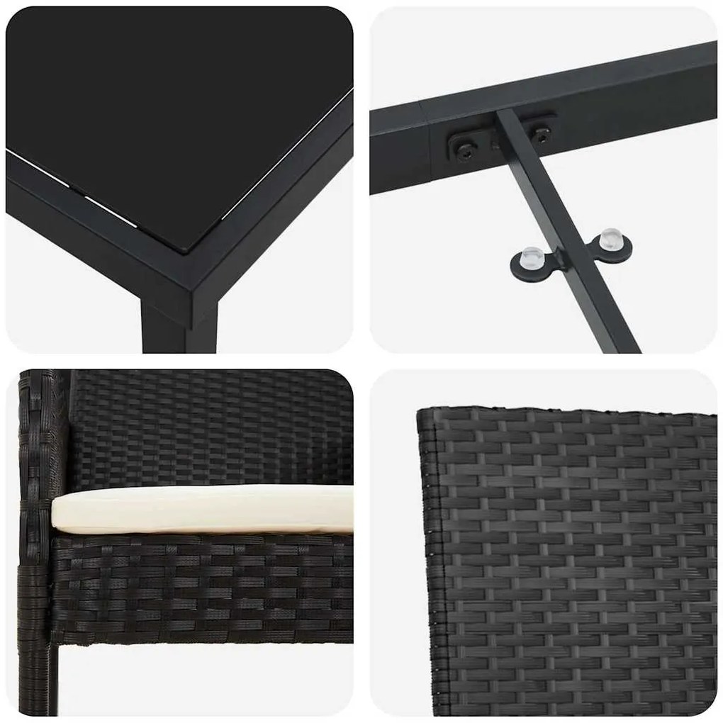 Conjunto de Jantar de Jardim com 5 Peças e Almofadas Preto Polyrattan