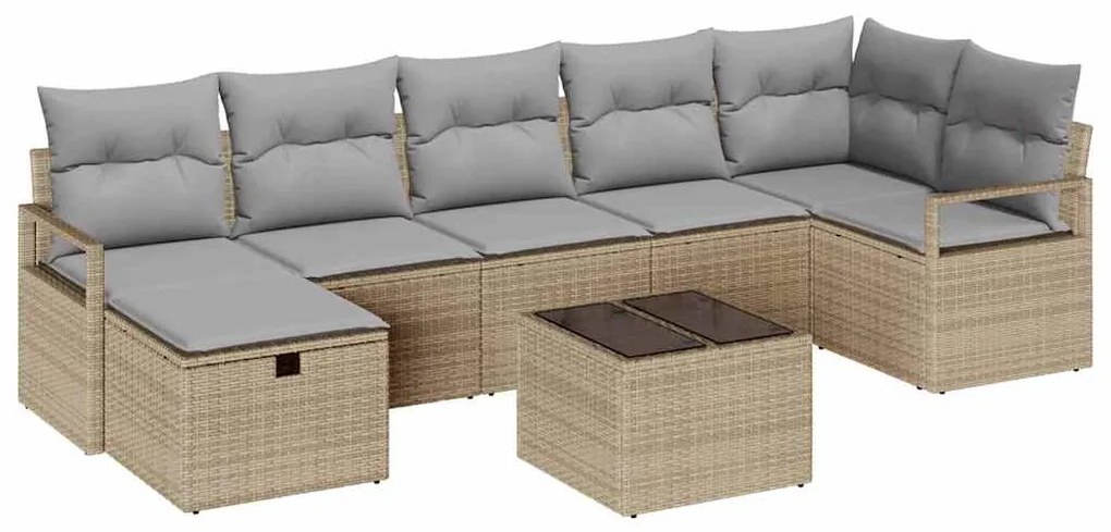 Conjunto de Sofá de 8 Peças para Jardim com Almofadas Bege de Poliratt