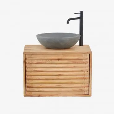 Conjunto De Móvel De Casa De Banho Suspenso Em Madeira Deleyna Madeira Natural & Cimento Cinzento Redondo Ø40 Cm Tarsis & Sem - Sklum