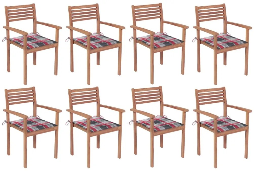 Cadeiras de jardim empilháveis c/ almofadões 8 pcs teca maciça