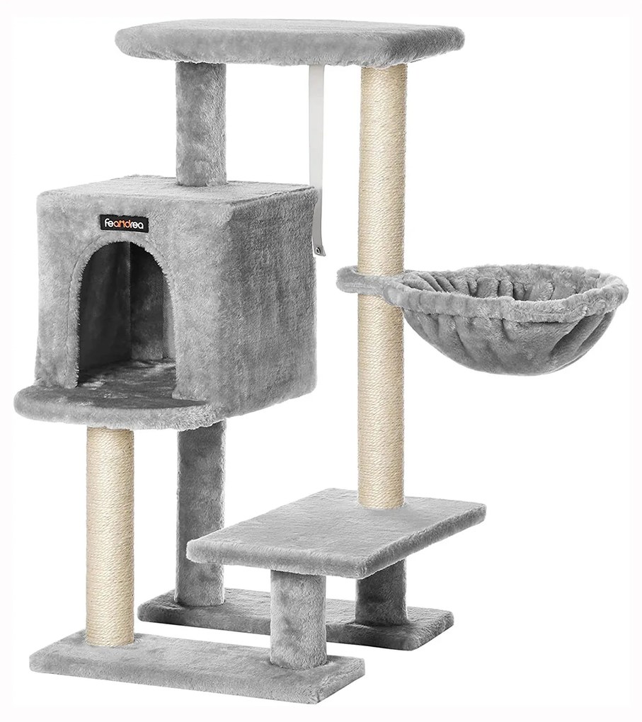 Arranhador Gatos com gruta de peluche 46 x 41 x 84 cm Cinzento claro