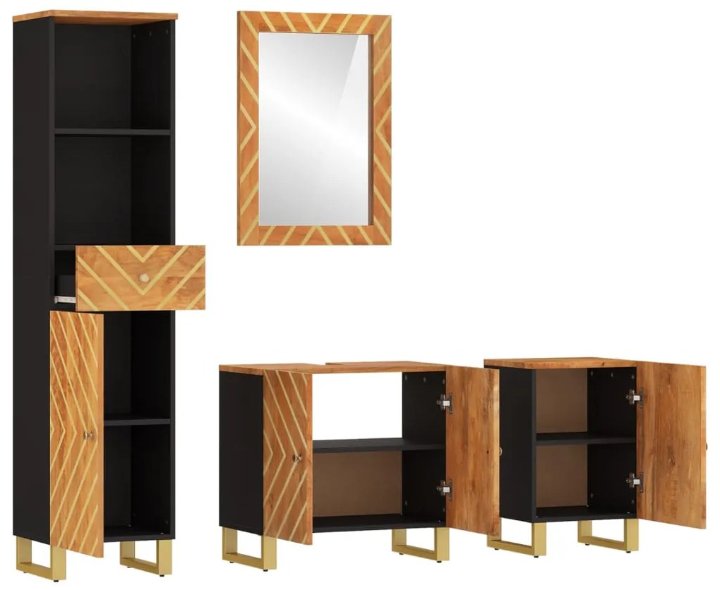 4 pcs conjunto de móveis p/ WC mangueira maciça castanho/preto