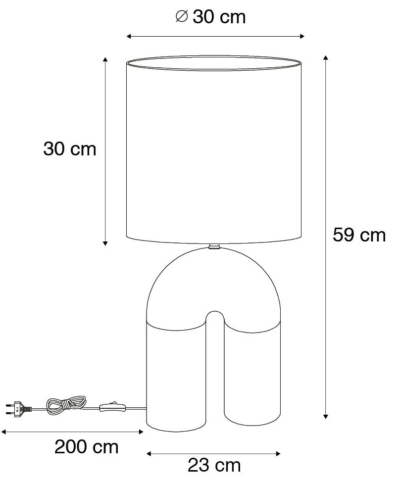 Candeeiro de mesa design verde com abajur de linho branco - Lotti Design,Moderno