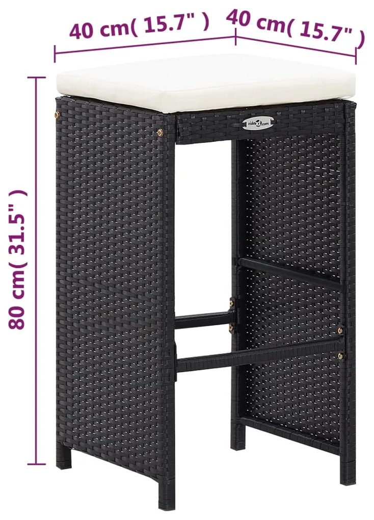 7 pcs conjunto bar para jardim c/ almofadões vime PE preto