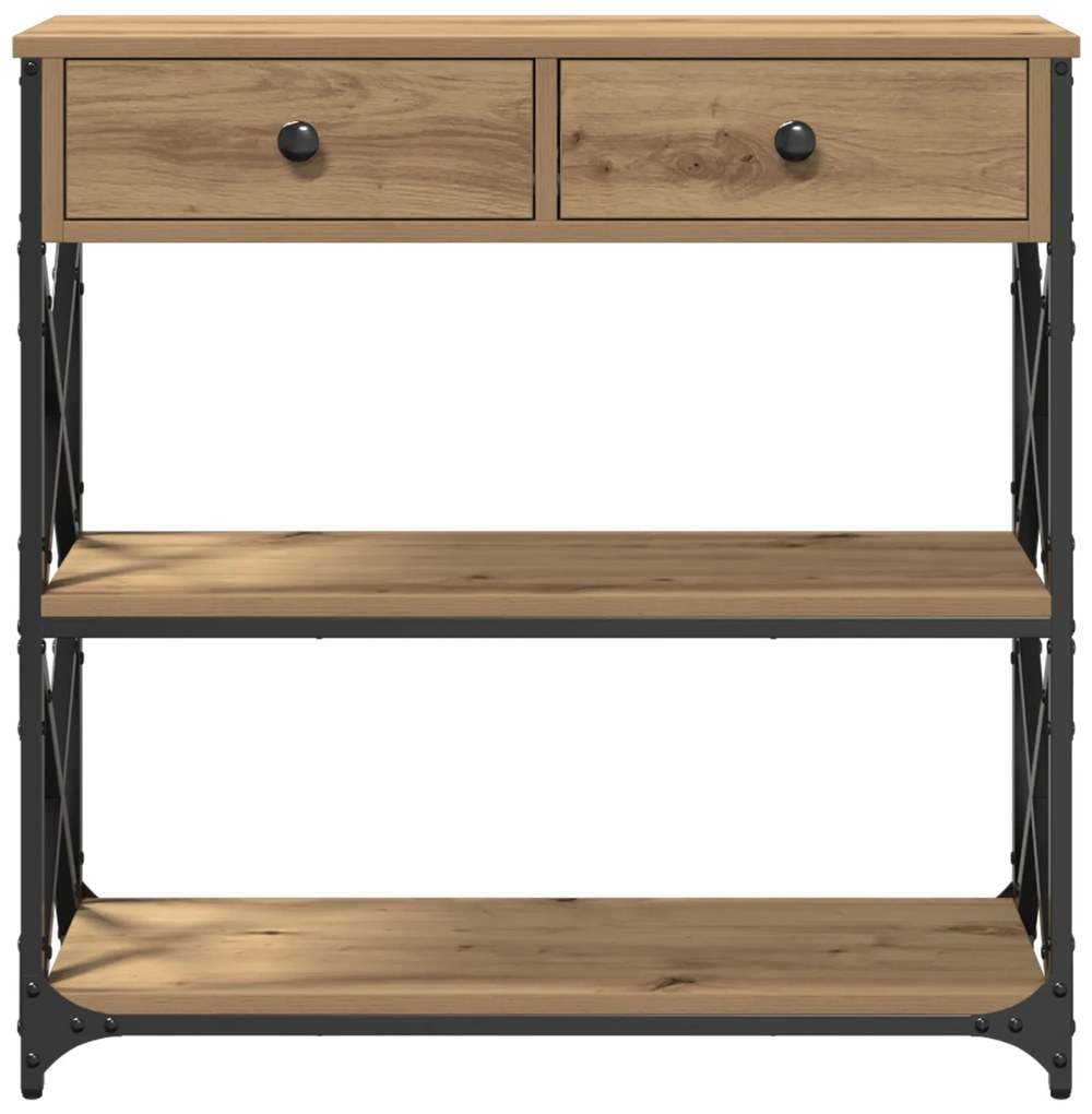 Mesa de Console vidaXL Carvalho Artesanal 75x28x75 cm Madeira e Aço