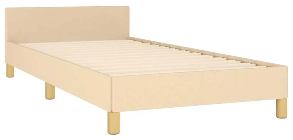 Estrutura de cama c/ cabeceira tecido cor creme 90x190 cm