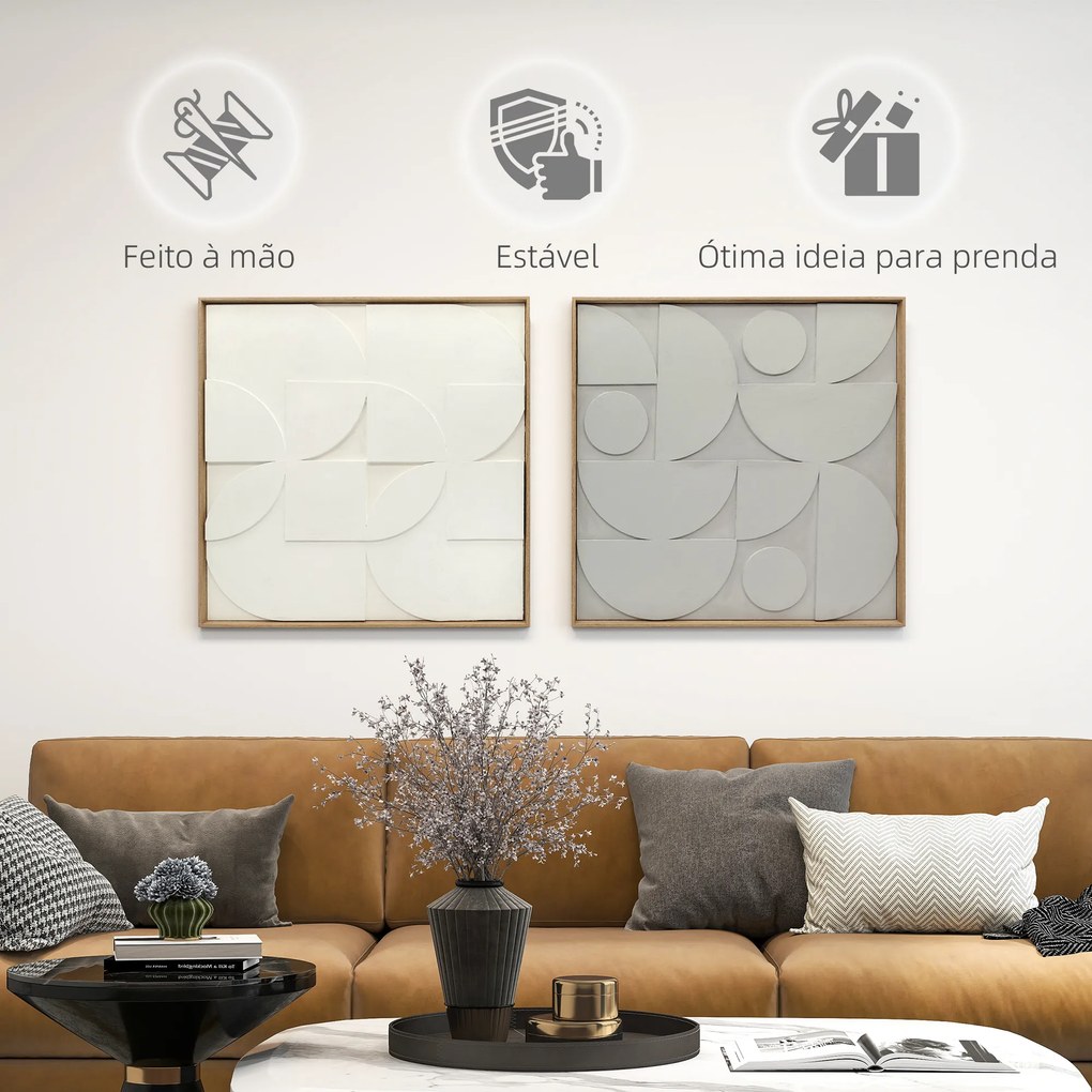 Decoração de Parede em Madeira 3D Conjunto de 2 Peças com 80 cm e Padrões Geométricos Branco