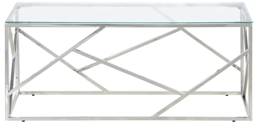 Mesa de centro aço inoxidável e vidro temperado prateado
