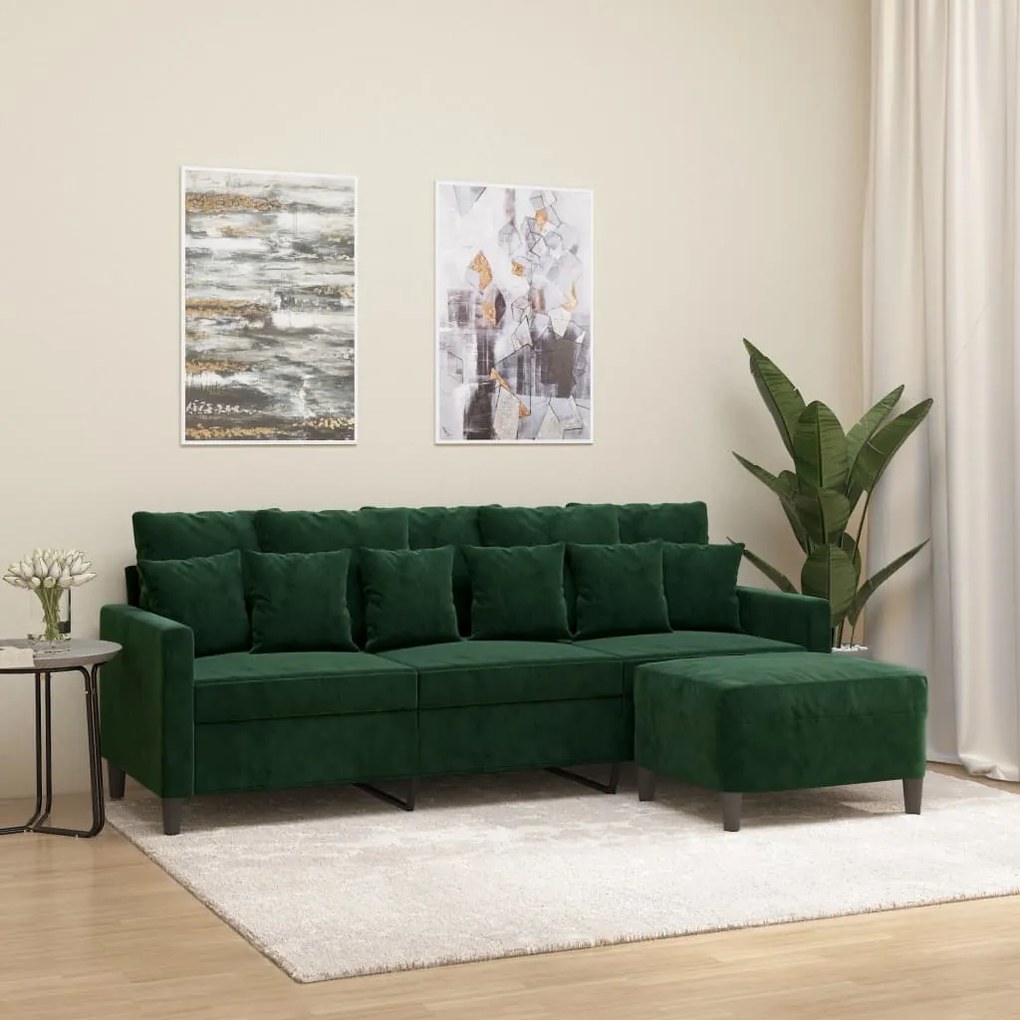 vidaXL Sofá de 3 lugares com apoio de pés 180 cm veludo verde-escuro