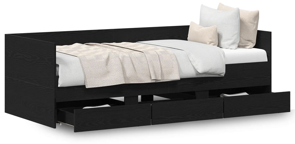 Cama de Dia Carvalho Preto Madeira de Engenharia 90 x 190 cm