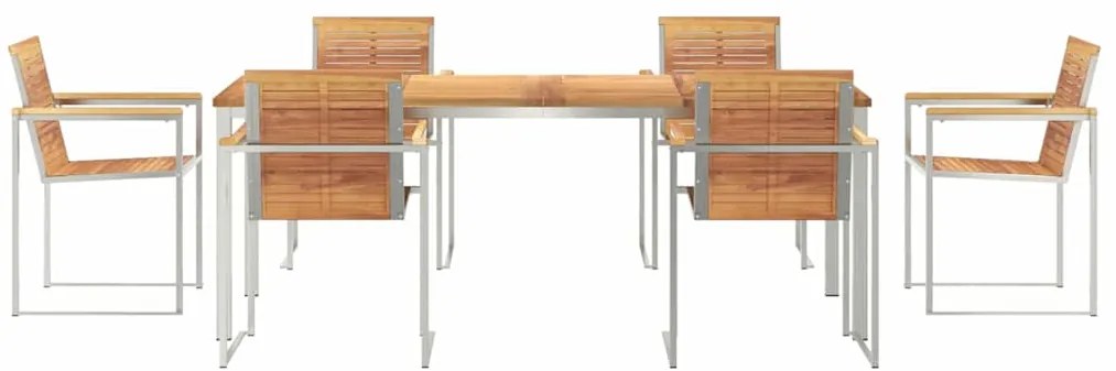 Conjunto de Jantar de Jardim 7 Peças em Madeira Sólida, Teak e Aço Ino