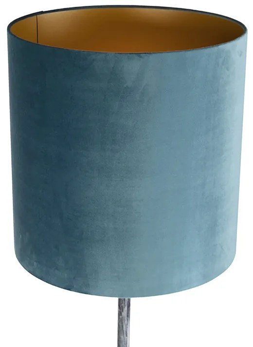 Candeeiro de pé cinzento antigo com cúpula em veludo azul 40 cm - Simplo Retro