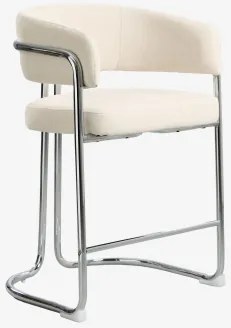 Banqueta Alta Com Encosto Estofado E Estrutura Em Ferro Zantria ↑65 Cm & Chenille Bege Creme - Sklum