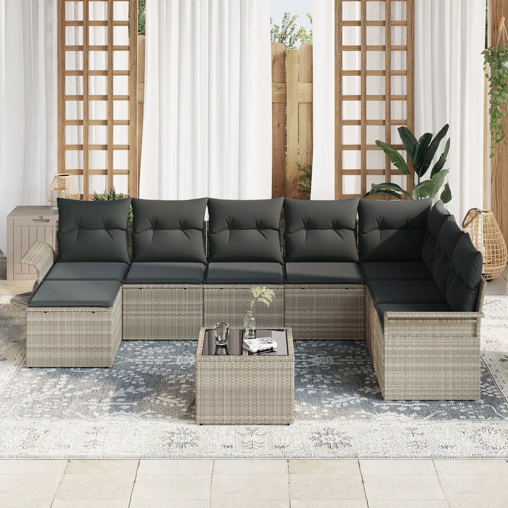 Conjunto de Sofá de Jardim com Almofadas Cinza Rattan Polimérico