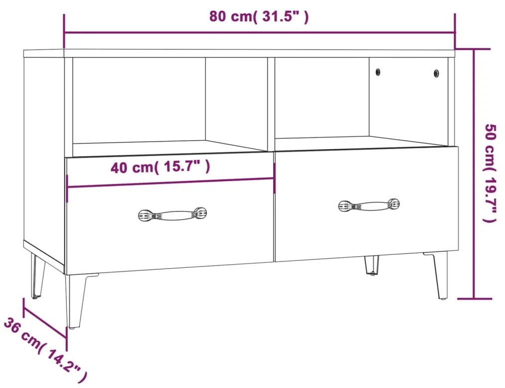 Móvel de TV Calibro com 2 Gavetas e Prateleiras de 80 cm - Cinzento So