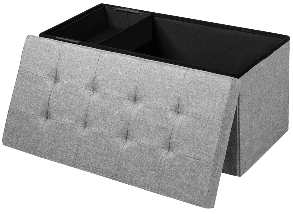 Banco dobrável com espaço para arrumação 80 cm x 40,5 cm x 40,5 cm com assento acolchoado cinza claro