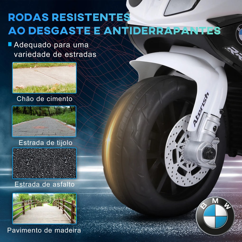 Mota Elétrica BMW para Crianças entre 18-36 Meses 6V com Faróis Música e Velocidade Máx. de 2,5 km/h 66x37x44 cm Preto