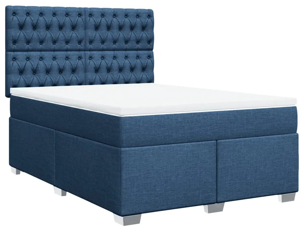 Cama com molas/colchão 140x200 cm tecido azul