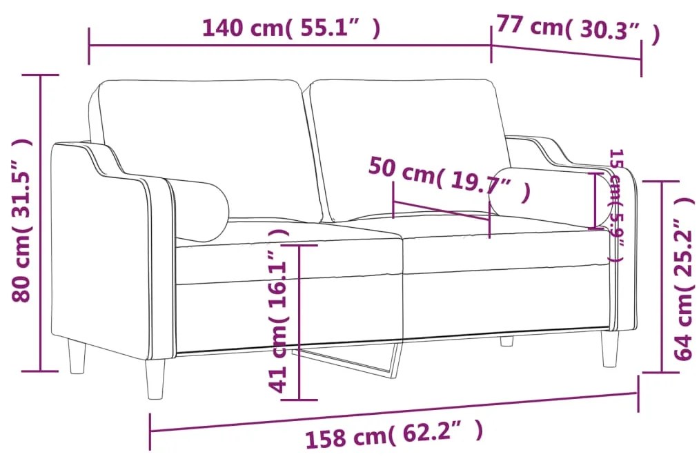 Sofá 2 lugares + almofadas decorativas 140cm tecido cinza-claro