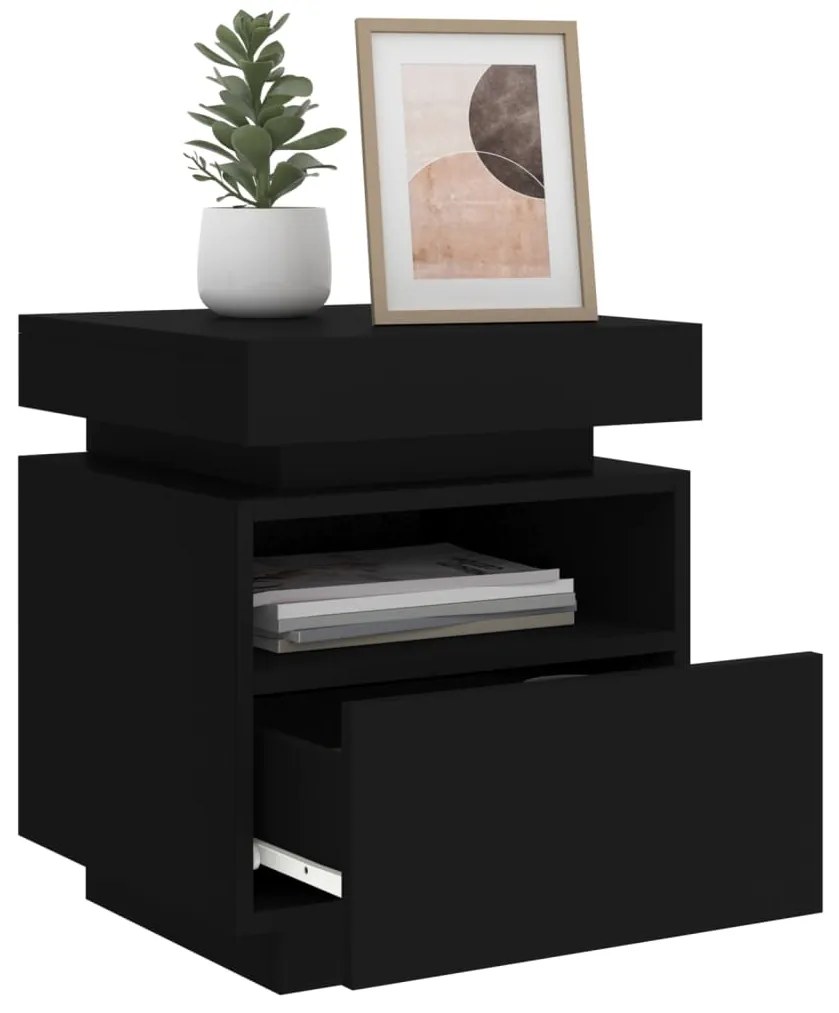 Mesa de cabeceira com luzes LED 40x39x48,5 cm preto
