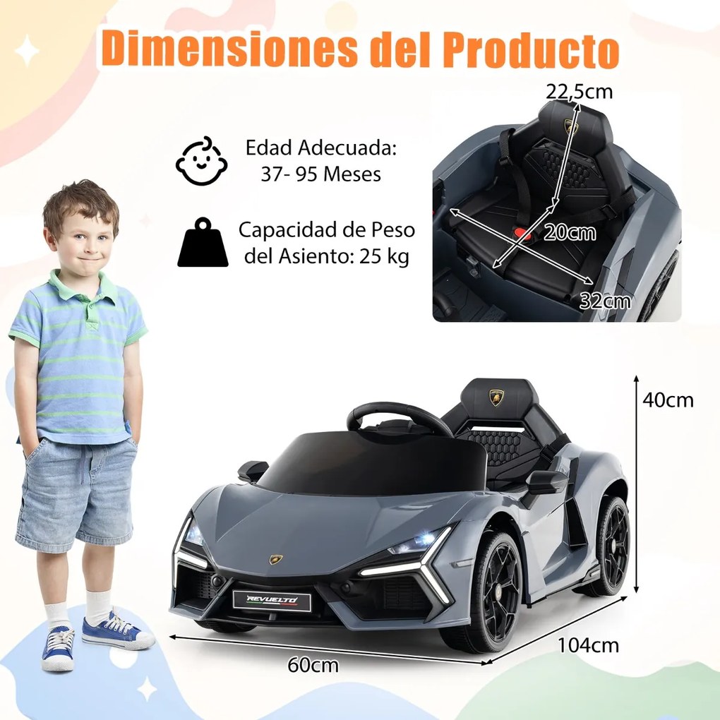 Carro elétrico para crianças 12V com controle remoto, portas hidráulicas, rodas de transporte e suspensão nas 4 rodas Cinzento