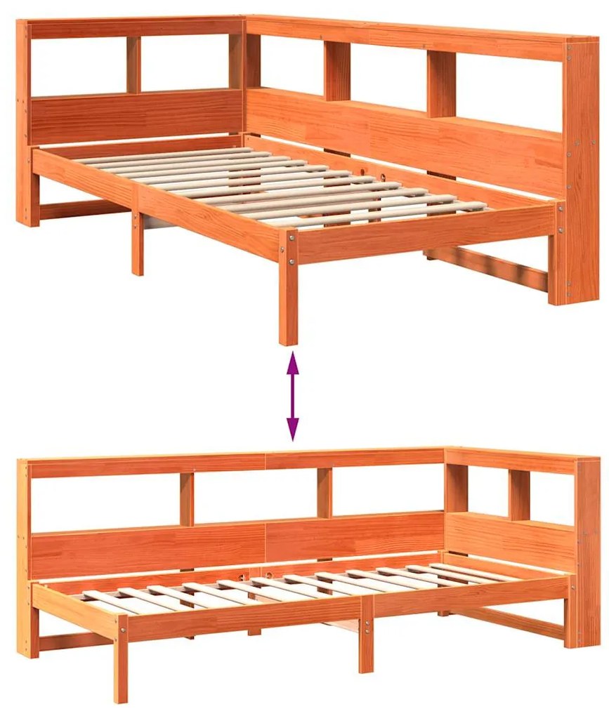 Cama com estante sem colchão 90x200cm pinho maciço castanho-mel