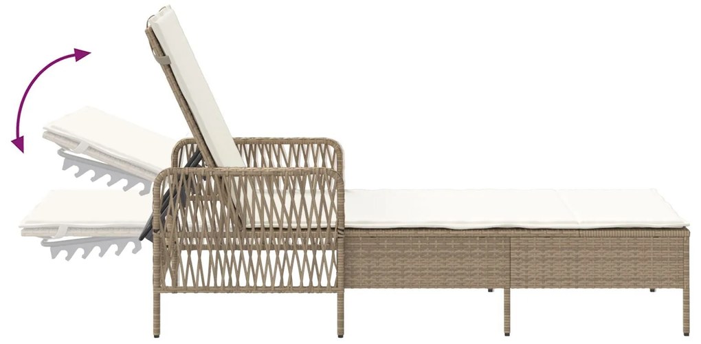 Espreguiçadeira Bege e creme Vime PE 157 x 55 x 92 cm Dobrável