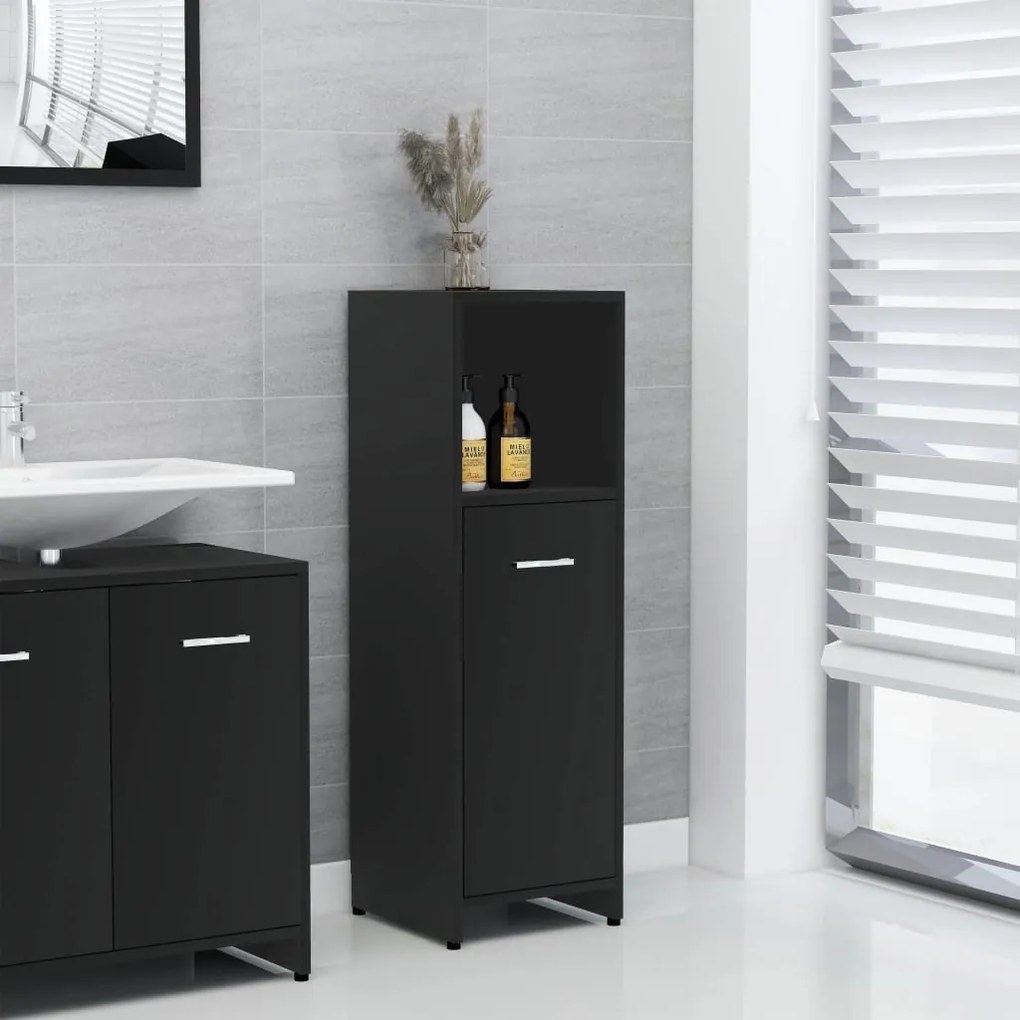 802589 vidaXL Armário de casa de banho 30x30x95 cm contraplacado preto