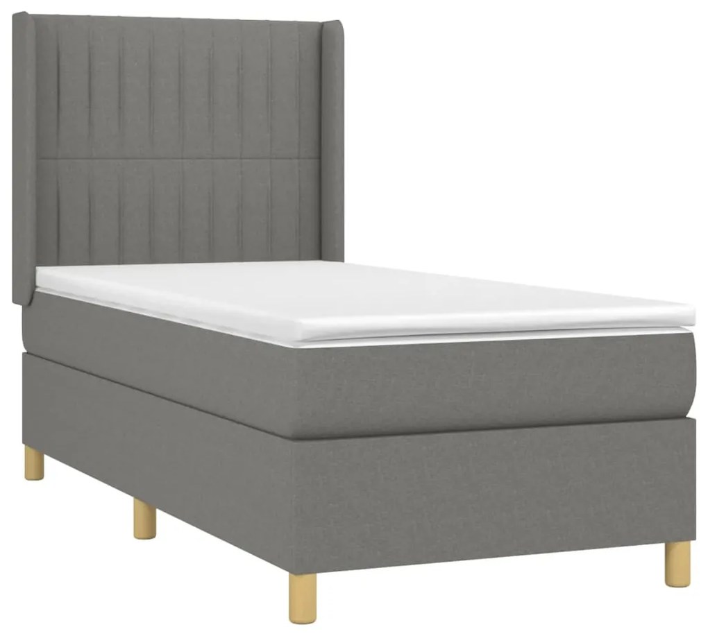 Cama box spring c/ colchão e LED 90x190 cm tecido cinza-escuro